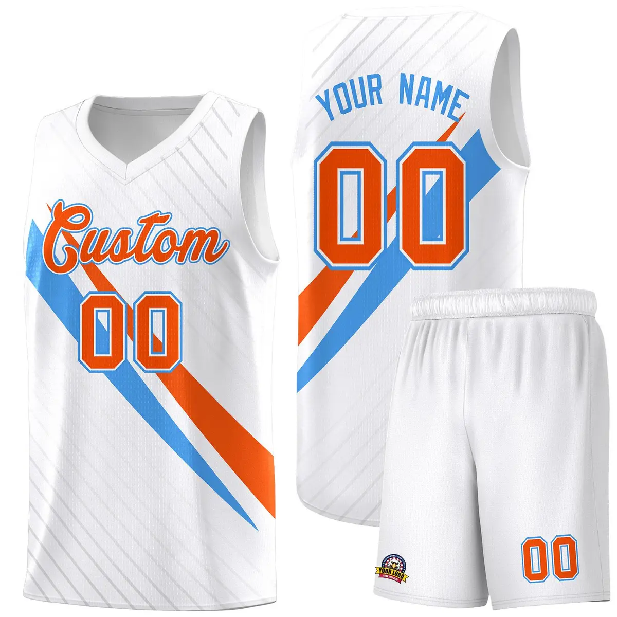 White Diagonal Pinstripe Color Block Basketball Jersey