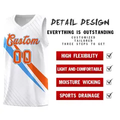 White Diagonal Pinstripe Color Block Basketball Jersey 2