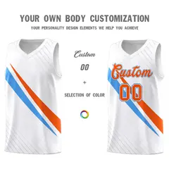 White Diagonal Pinstripe Color Block Basketball Jersey 3