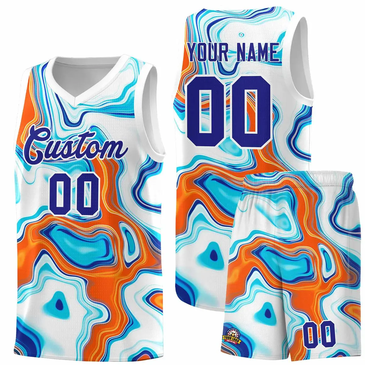 White Fluid Painting Pattern Basketball Jersey