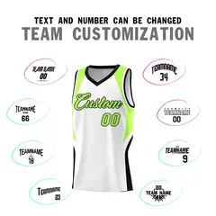 White Fluorescent Green and Black Color Block Basketball Jersey 4