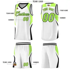 White Fluorescent Green and Black Color Block Basketball Jersey 5