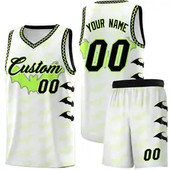 White Fluorescent Green Black Bat Pattern Halloween Basketball Jersey