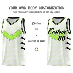 White Fluorescent Green Black Bat Pattern Halloween Basketball Jersey 3