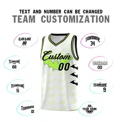 White Fluorescent Green Black Bat Pattern Halloween Basketball Jersey 4