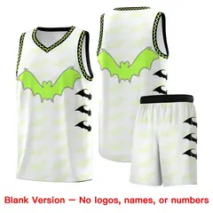 White Fluorescent Green Black Bat Pattern Halloween Basketball Jersey 7