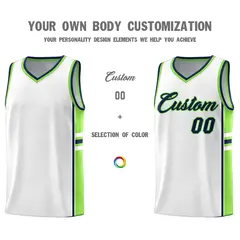 White Fluorescent Green Color Block Basketball Jersey 3