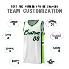 White Fluorescent Green Color Block Basketball Jersey 4