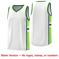 White Fluorescent Green Color Block Basketball Jersey 6