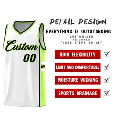 White Fluorescent Green Color Block Varsity Basketball Jersey 2