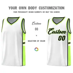 White Fluorescent Green Color Block Varsity Basketball Jersey 3
