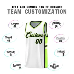 White Fluorescent Green Color Block Varsity Basketball Jersey 4
