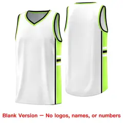 White Fluorescent Green Color Block Varsity Basketball Jersey 6