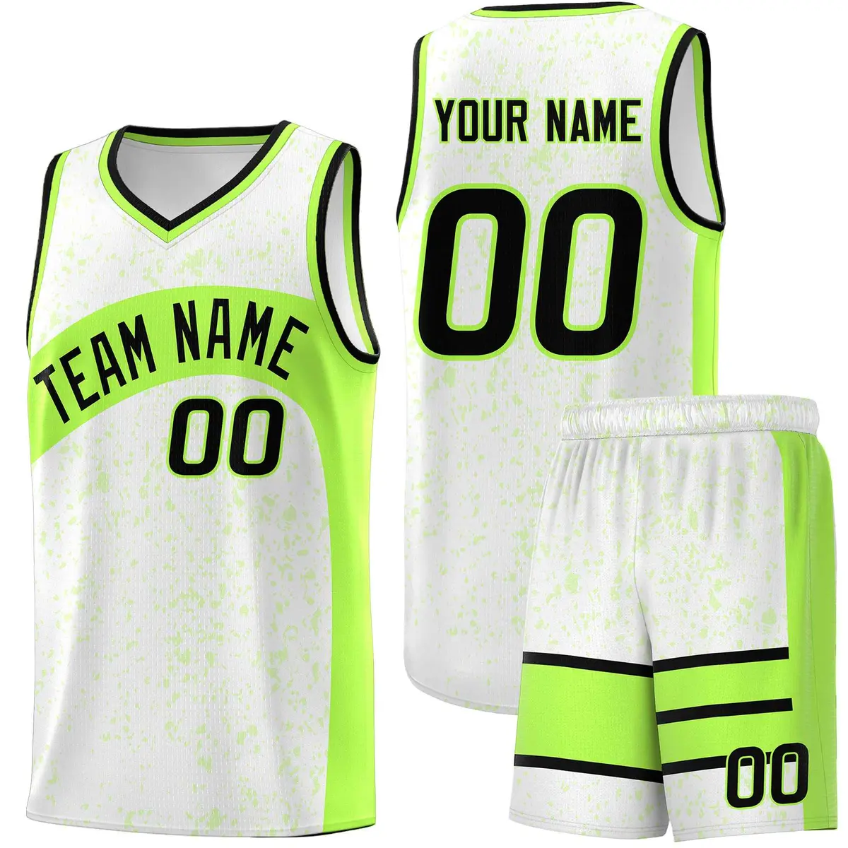 White Fluorescent Green Dot Graffiti Irregular Pattern Basketball Jersey