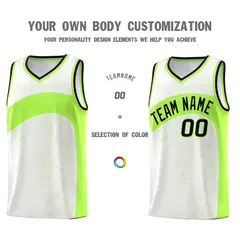 White Fluorescent Green Dot Graffiti Irregular Pattern Basketball Jersey 3