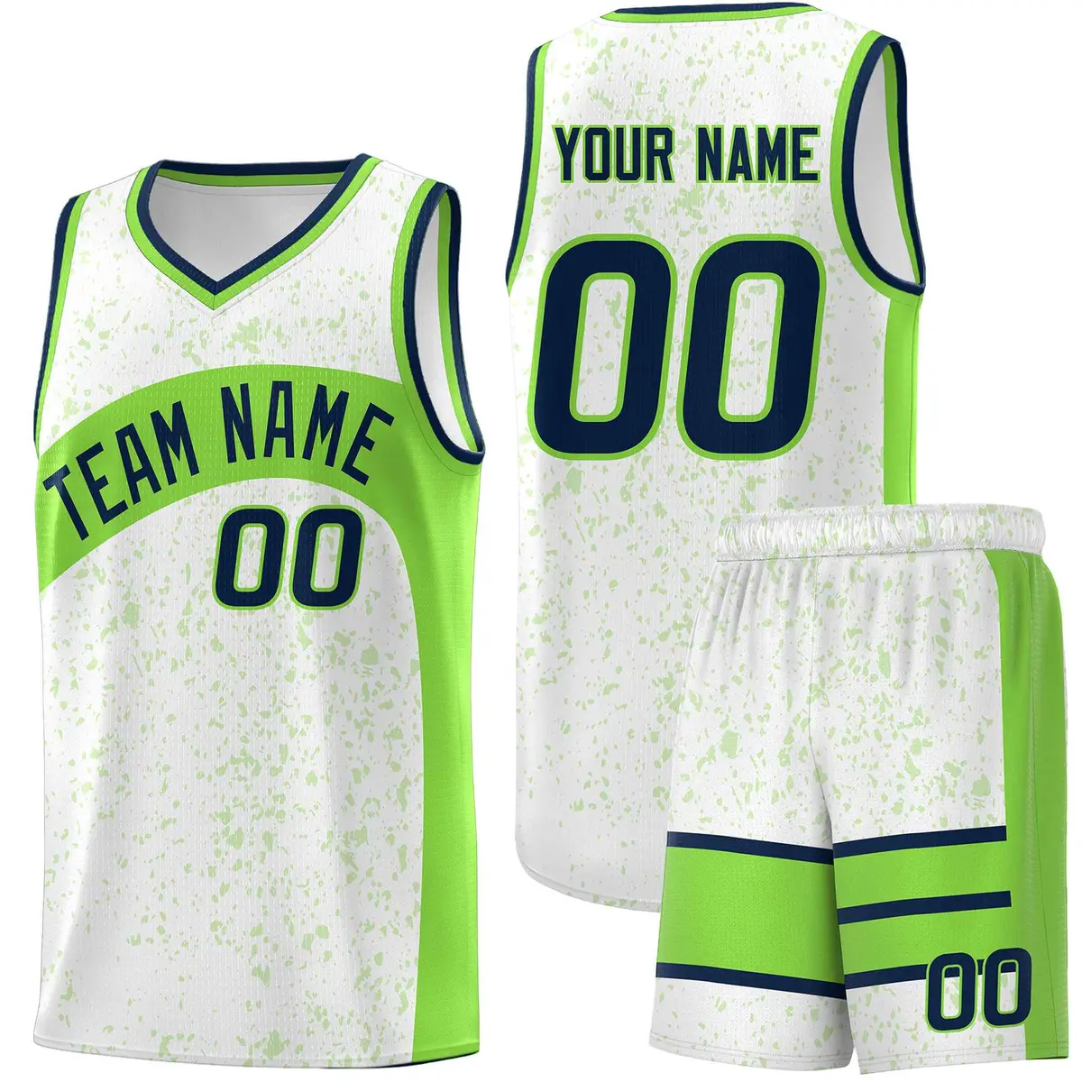 White Fluorescent Green Dot Graffiti Irregular Pattern Basketball Jersey