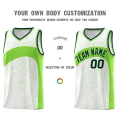 White Fluorescent Green Dot Graffiti Irregular Pattern Basketball Jersey 3