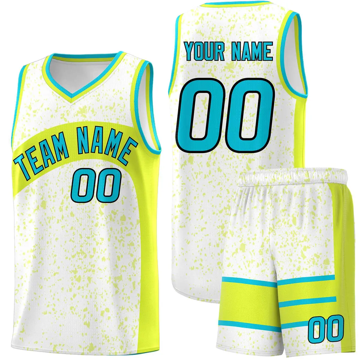 White Fluorescent Green Dot Graffiti Irregular Pattern Basketball Jersey