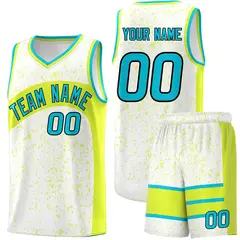 White Fluorescent Green Dot Graffiti Irregular Pattern Basketball Jersey 1