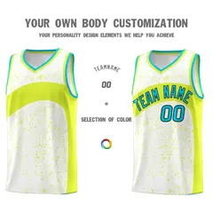 White Fluorescent Green Dot Graffiti Irregular Pattern Basketball Jersey 3