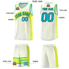 White Fluorescent Green Dot Graffiti Irregular Pattern Basketball Jersey 5