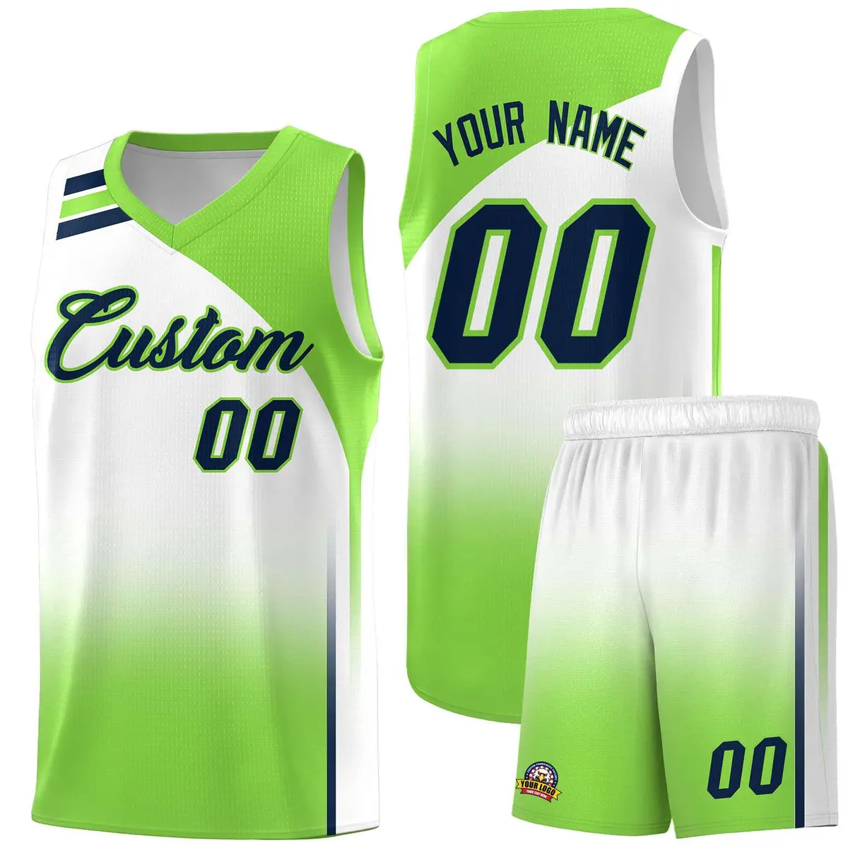 White Fluorescent Green Gradient Basketball Jersey