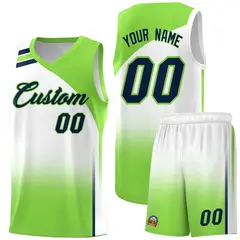 White Fluorescent Green Gradient Basketball Jersey 1