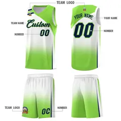 White Fluorescent Green Gradient Basketball Jersey 5