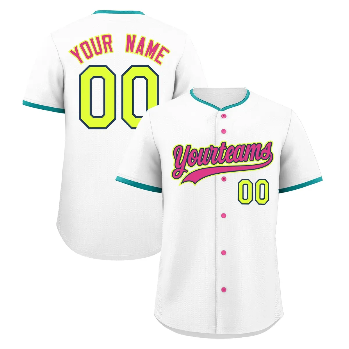 White Fluorescent Green Midnight Blue Baseball Jersey