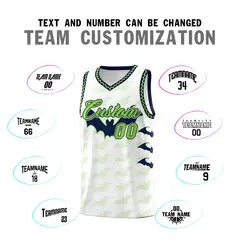 White Fluorescent Green Navy Bat Pattern Halloween Basketball Jersey 4