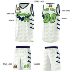 White Fluorescent Green Navy Bat Pattern Halloween Basketball Jersey 5