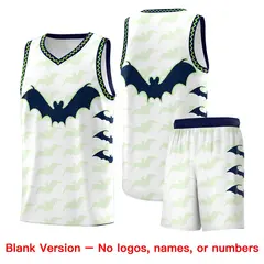 White Fluorescent Green Navy Bat Pattern Halloween Basketball Jersey 7
