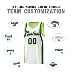 White Fluorescent Green-Navy Ribbon Pattern Basketball Kits 4