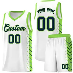 White Fluorescent Green Side Symmetrical Line Pattern Basketball Jersey 1