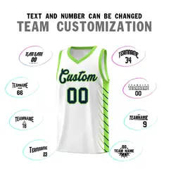 White Fluorescent Green Side Symmetrical Line Pattern Basketball Jersey 4