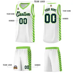 White Fluorescent Green Side Symmetrical Line Pattern Basketball Jersey 5