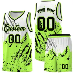 White Fluorescent Green Snow Mountain Beast Pattern Basketball Jersey