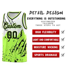 White Fluorescent Green Snow Mountain Beast Pattern Basketball Jersey 2