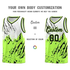 White Fluorescent Green Snow Mountain Beast Pattern Basketball Jersey 3