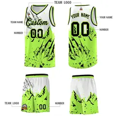 White Fluorescent Green Snow Mountain Beast Pattern Basketball Jersey 5