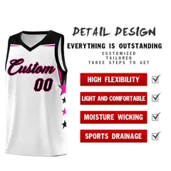 White Fluorescent Green Two Tone Side Star Color Block Basketball Jersey 2