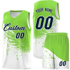 White Fluorescent Green Wing Pattern Basketball Jersey 1