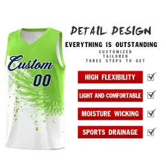 White Fluorescent Green Wing Pattern Basketball Jersey 2