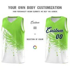 White Fluorescent Green Wing Pattern Basketball Jersey 3