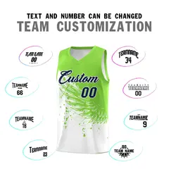 White Fluorescent Green Wing Pattern Basketball Jersey 4