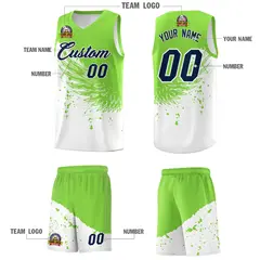 White Fluorescent Green Wing Pattern Basketball Jersey 5
