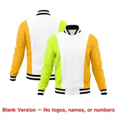 White Fluorescent Green Yellow Color Block Varsity Letterman Jacket 7