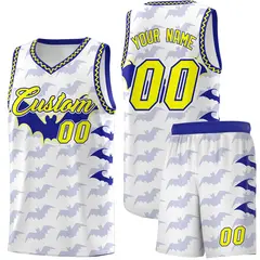 White Fluorescent Yellow Bat Pattern Halloween Basketball Jersey 1