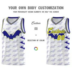 White Fluorescent Yellow Bat Pattern Halloween Basketball Jersey 3