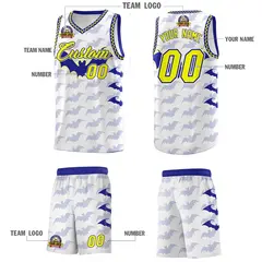 White Fluorescent Yellow Bat Pattern Halloween Basketball Jersey 5
